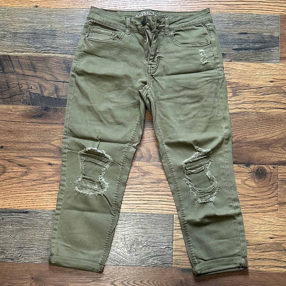 American Eagle Outfitters Olive Distressed Jeans